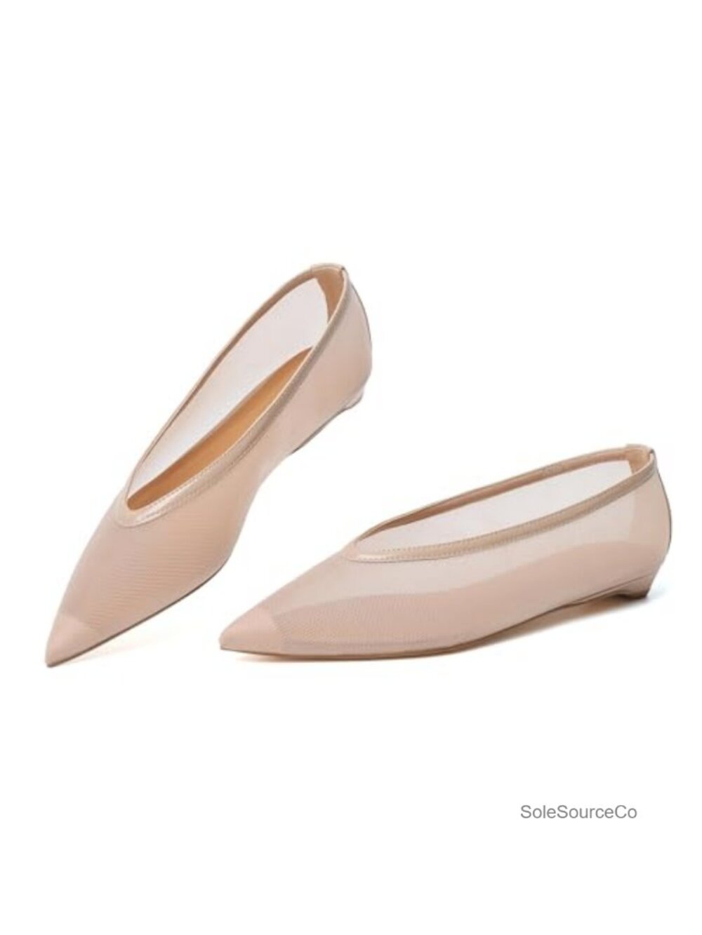 Womens Pointed Toe Ballet Flats Faux Leather Mesh Slip-On Dressy